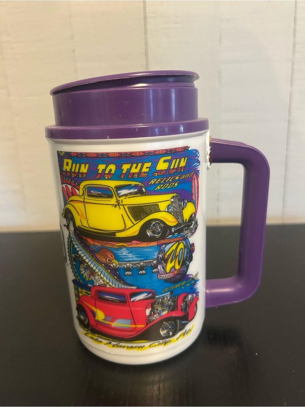 vintage commemorative travel mug from the Relics & Rods Run to the Sun